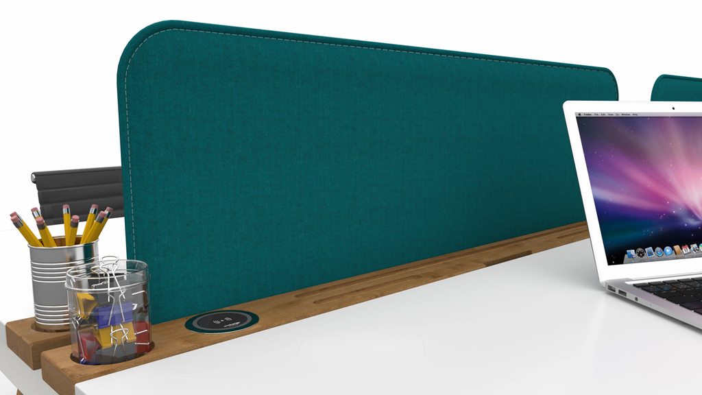 Formetiq fabric desk divider screen with stitched edge detail