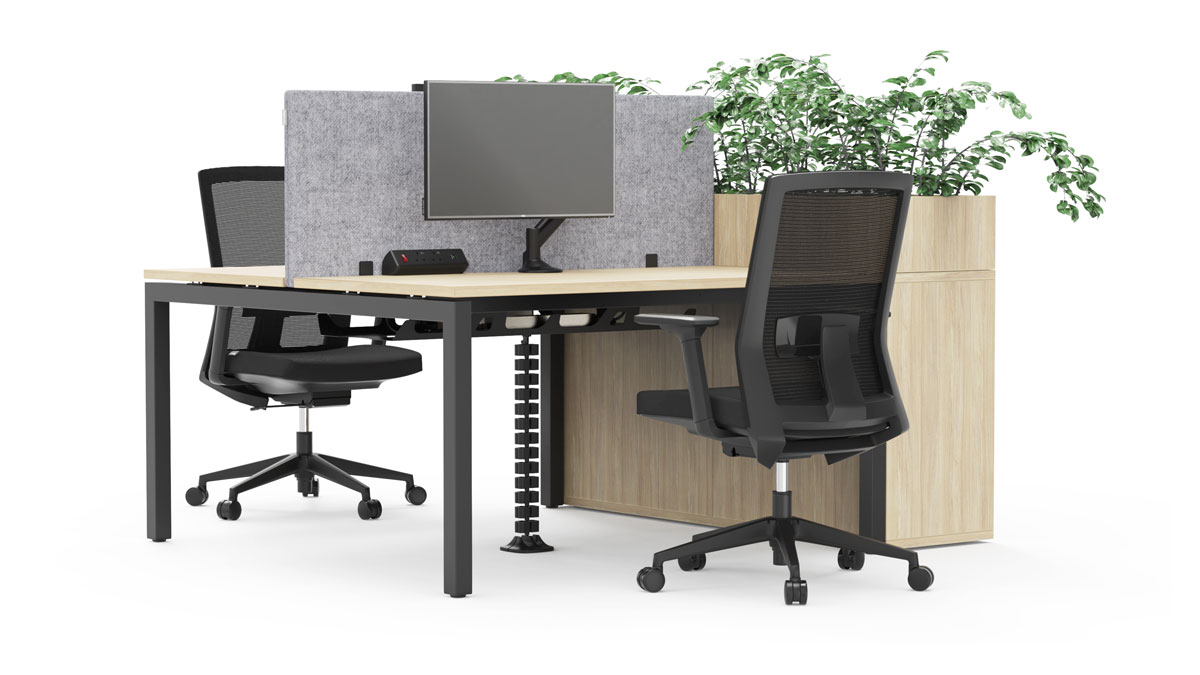 SYSTM bench desking with storage and screens
