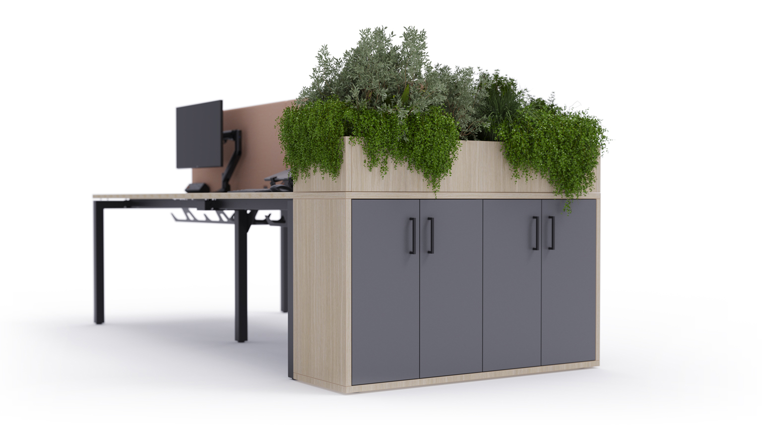 SYSTM desk height storage cabinets and bookcases