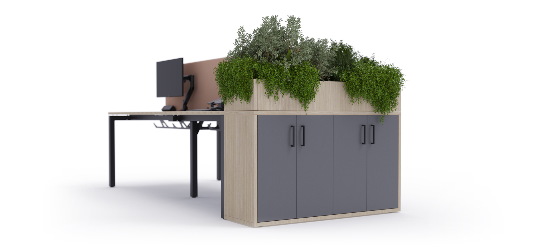 SYSTM desk height storage cabinets and bookcases