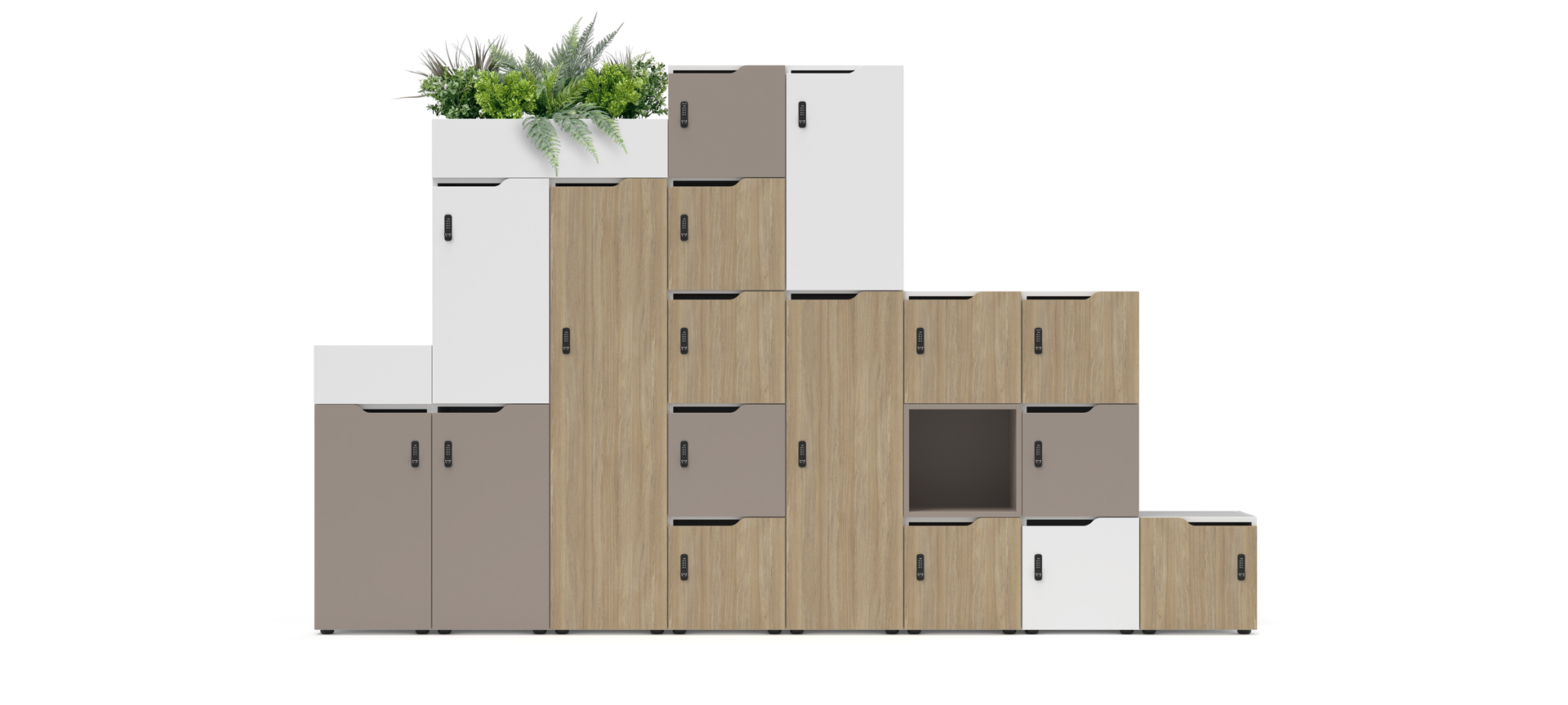 Formetiq SYSTM meeting tables SYSTM modular storage lockers with planters