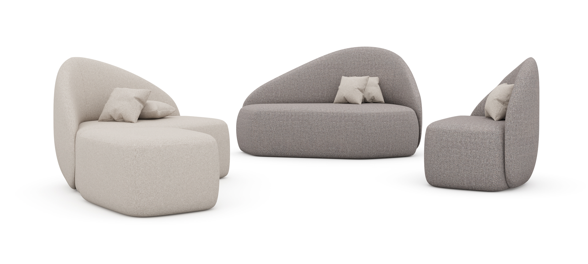 Hewn modular soft seating sofas and poufs