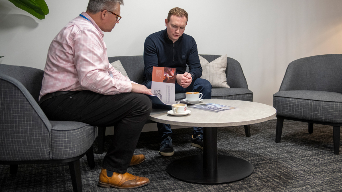 Clan coffee table in concrete MFC at our London showroom