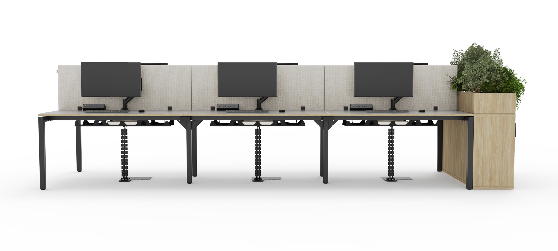 SYSTM bench desking with desk height storage SYSTM bench desking with desk height storage