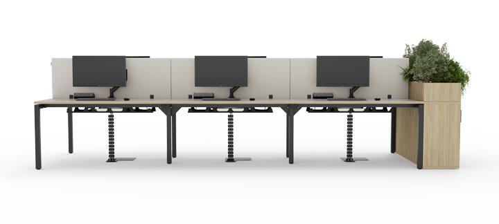 SYSTM bench desking with desk height storage