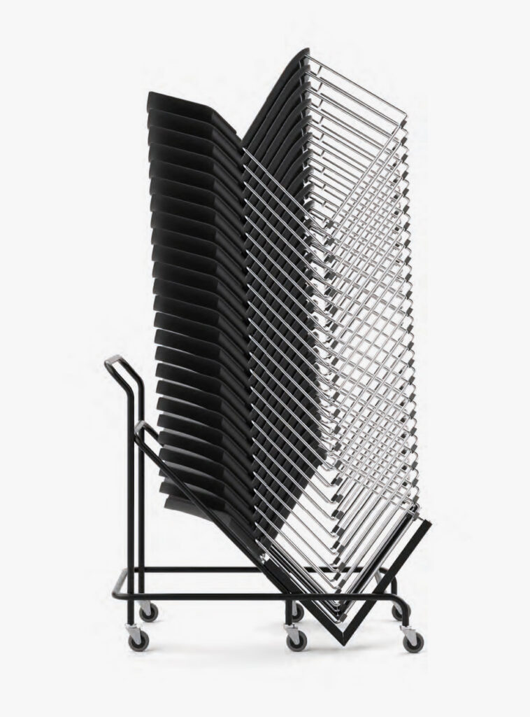 Como sled base conference chair stacked high on trolley Como sled base conference chair stacked high on trolley