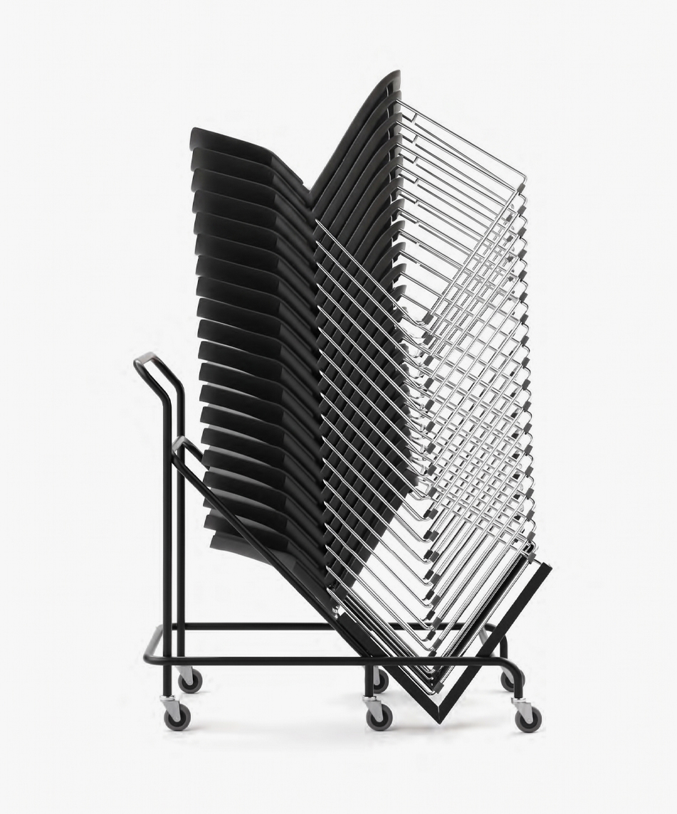 Como chairs stack easily on a trolley